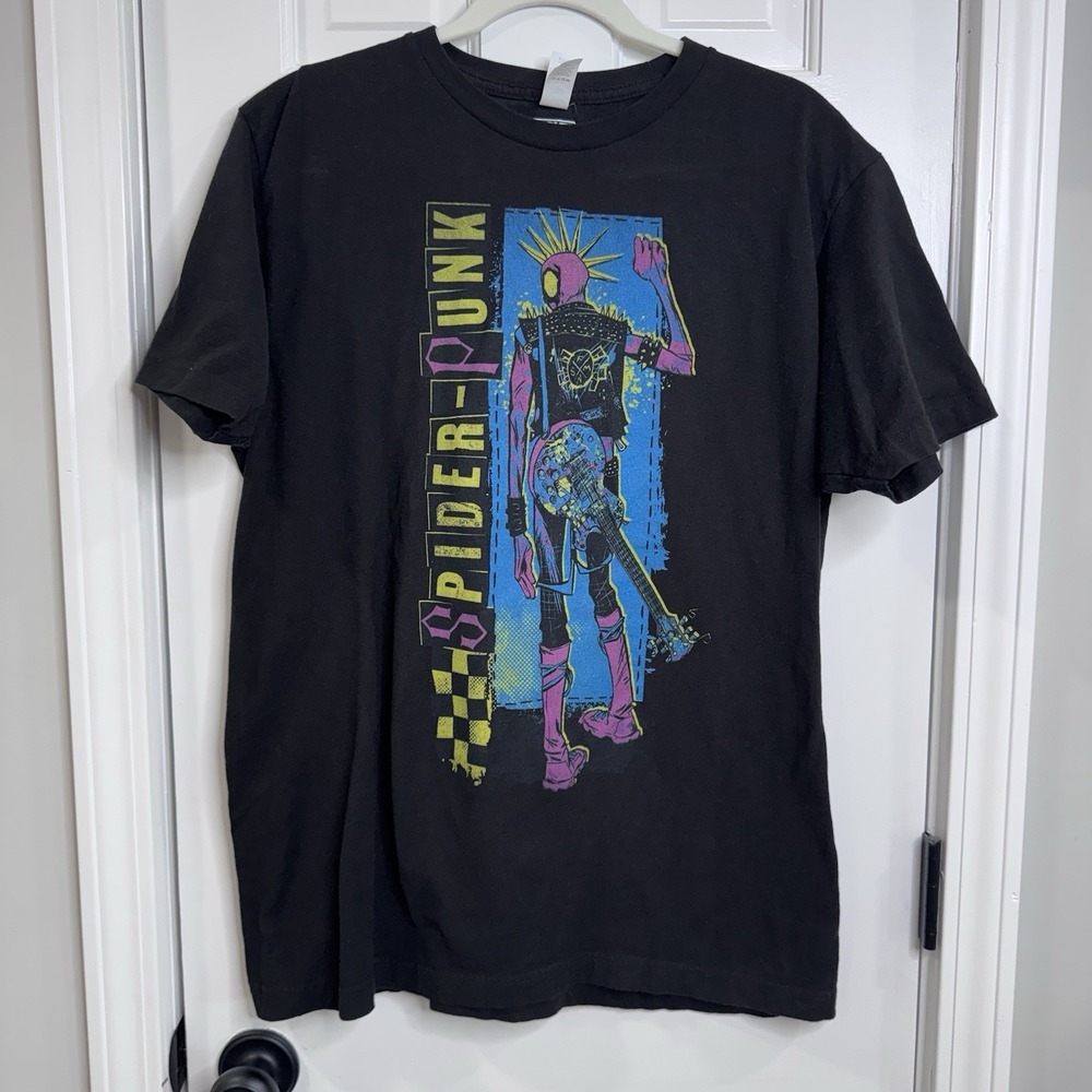 Marvel Spider Punk Graphic T Shirt Mens Large Black Punk Rock Cotton Tee
